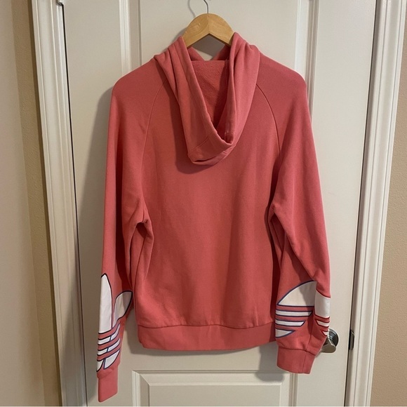 Adidas Hooded Sweatshirt Pink Embroidered Patch Long Sleeve Salmon Pink Size XS - Picture 6 of 10